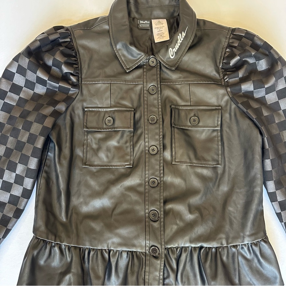 Disney Parks Black Cruella faux Leather Jacket her universe size xl